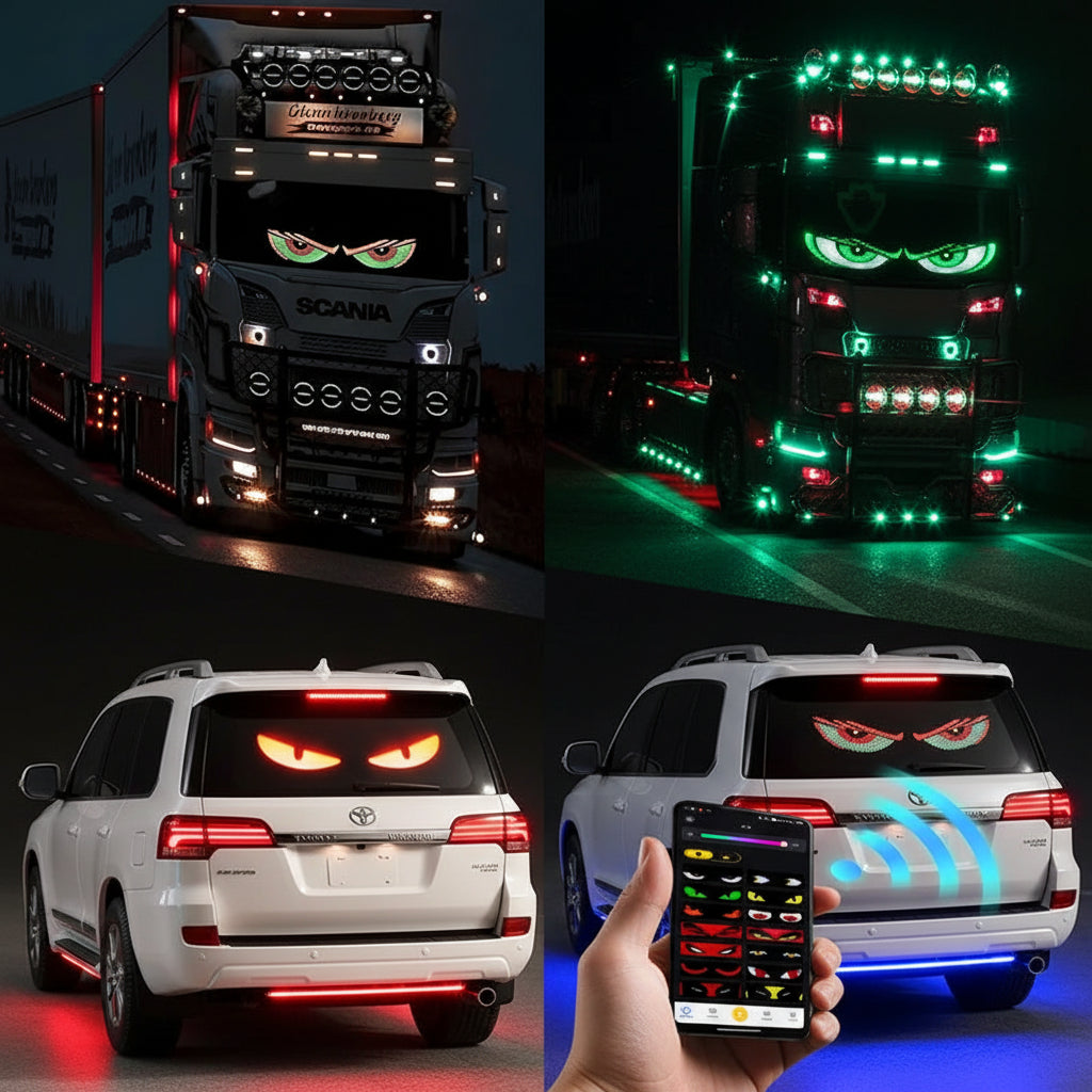 LED Truck Pixel Panel - Custom "Devil Eye" Scrolling Text Windshield Display