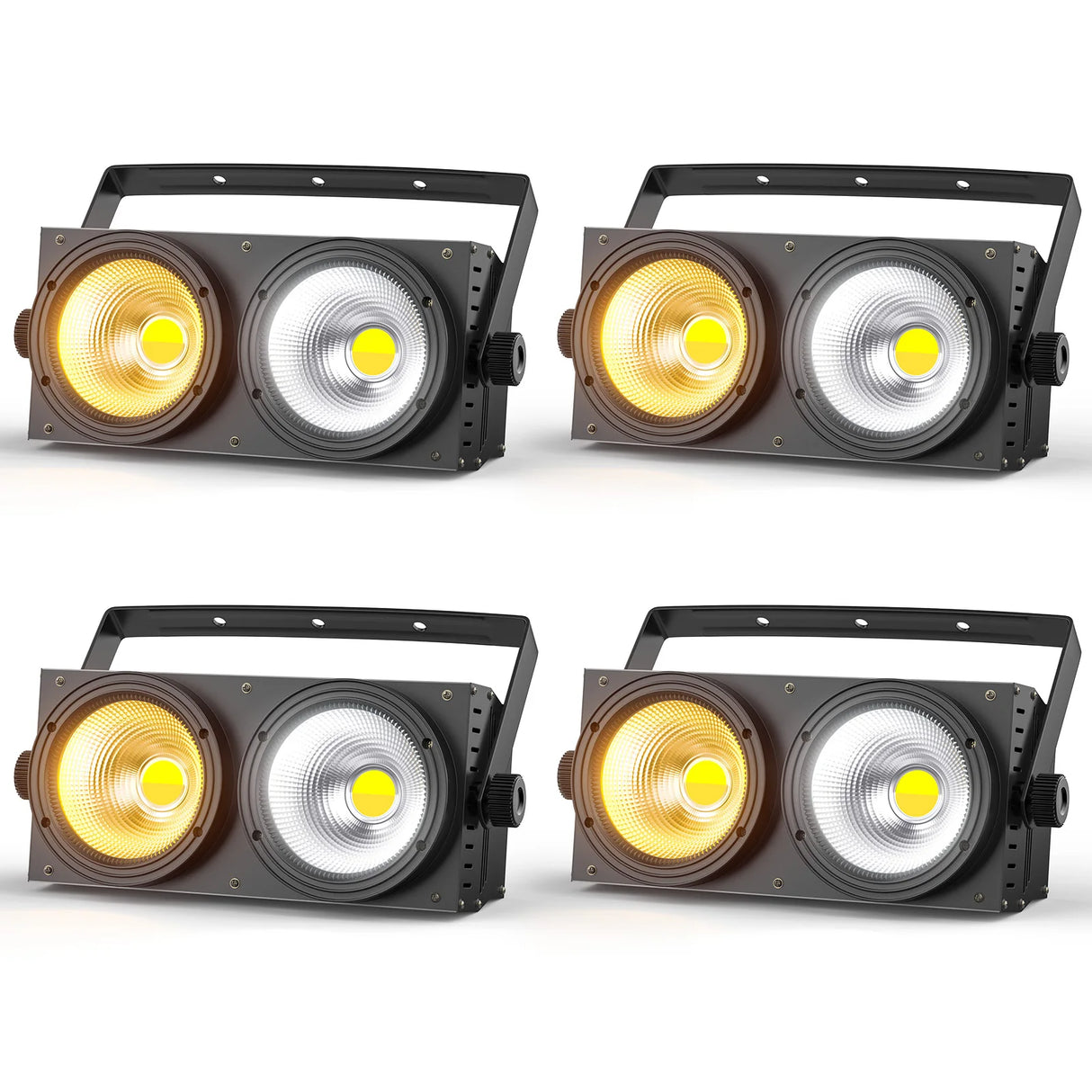 4-Pack 200W COB LED Par Light (2x100W 2-Eye Blinder) - 2-in-1 Cool & Warm White DMX Stage Lighting for Party, Bar & DJ Events