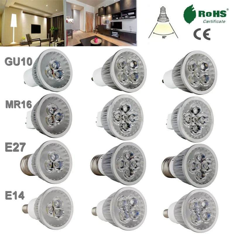 High Brightness LED Spotlight Bulb - E27 E14 GU10 MR16 Base (9W 12W 15W)