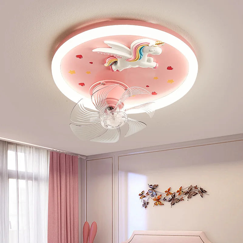 Full spectrum eye protection children's fan LED ceiling light for male and female bedrooms cartoon moon astronaut ceiling light