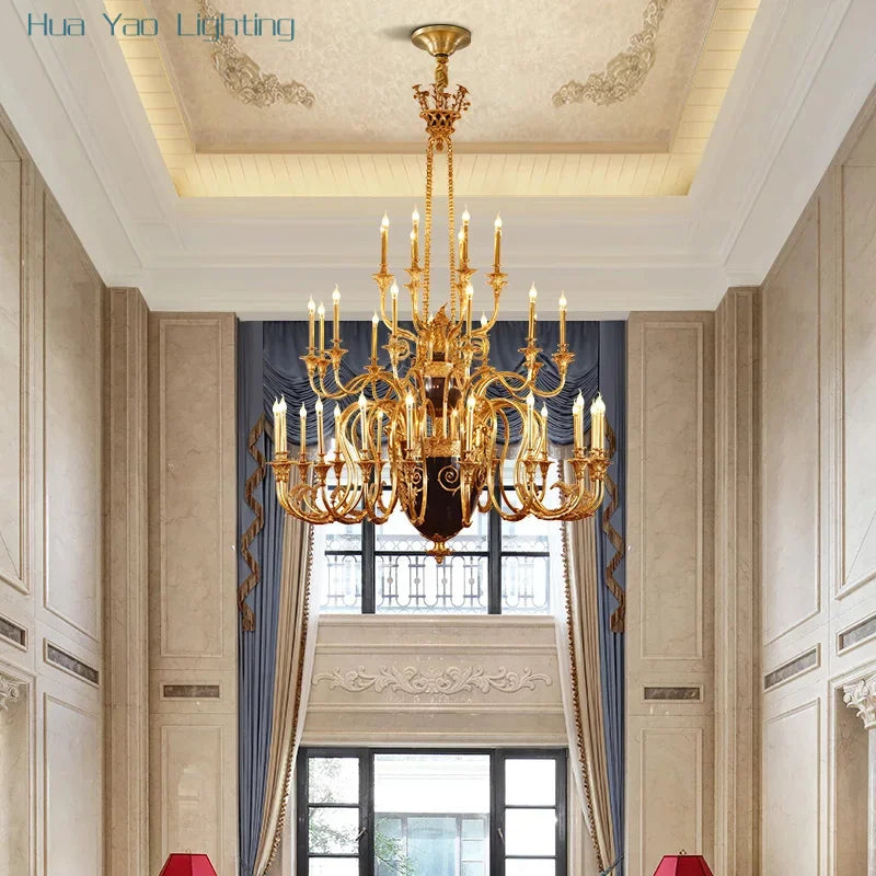 French Mid Century Copper Chandelier European Luxury Classical Hotel Villa Hall Living Room Antique Brass Pendant Light