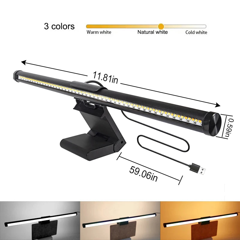 Stepless Dimmable RGB Monitor Light Bar - LED Screen Hanging Lamp with Backlight Atmosphere for Gaming & Study