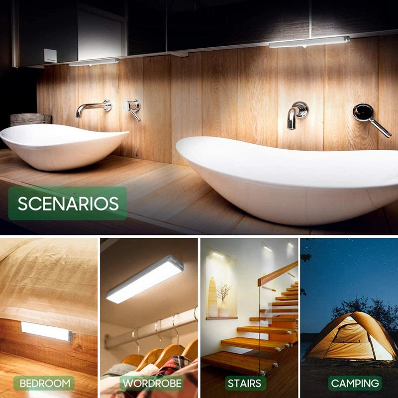 Under Cabinet Lights Motion Sensor Night Light Rechargeable Wireless LED Lamp Bedroom Kitchen Closet Staircas Home