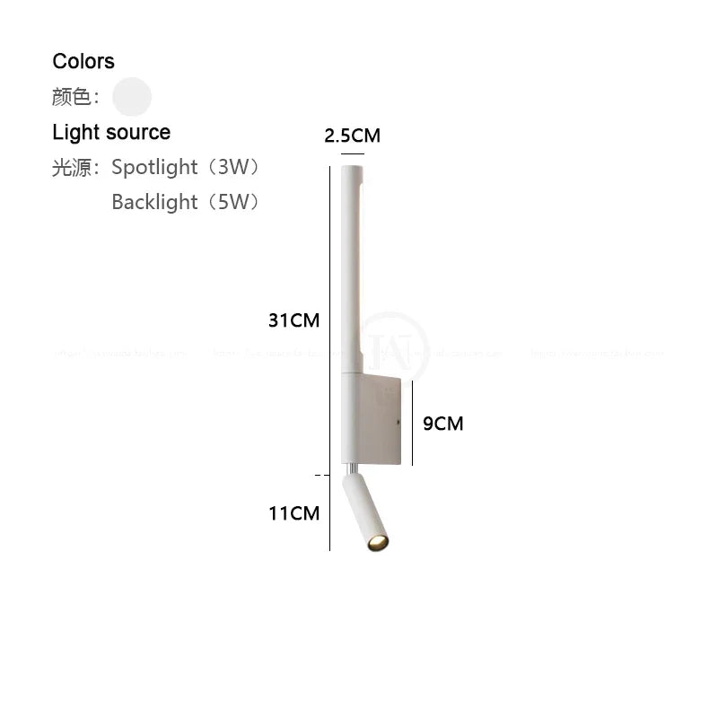 Bedside wall lamp 330 degree rotation adjustable wall lamp reading light with switch minimalist Nordic hotel room master bedroom