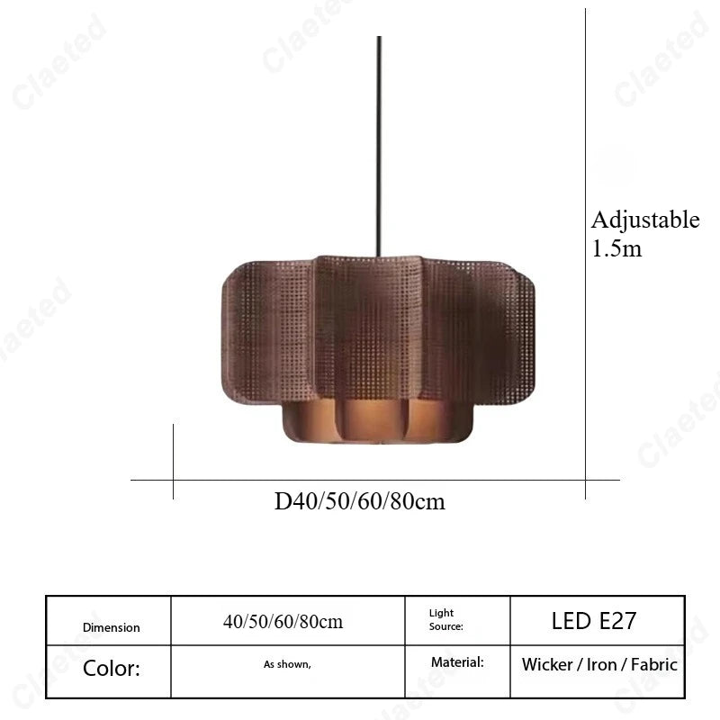 Wabi-sabi Style Rattan Pendent Lamp Vintage Zen Lighting Fixture for Dining Room Parlor Bedroom Guesthouse Bar Counter Luminaire