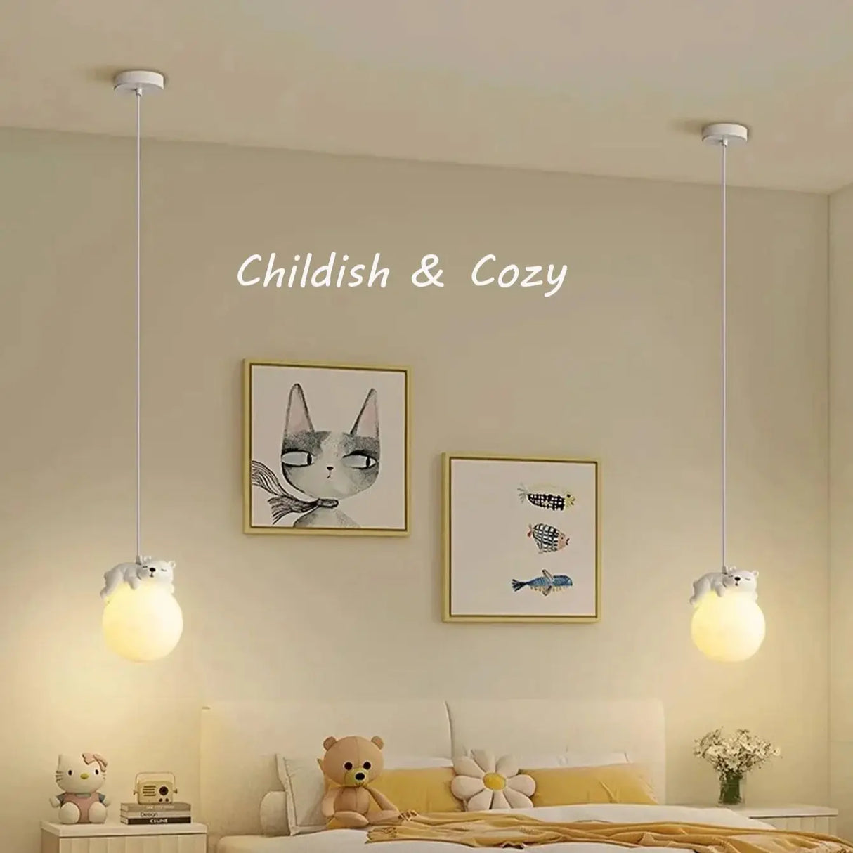 Children's Room Little Bear Pendant Lights LED Minimalist Chandelier Nordic Home Decoration Bedroom Bedside Hanging Lamp Fixture