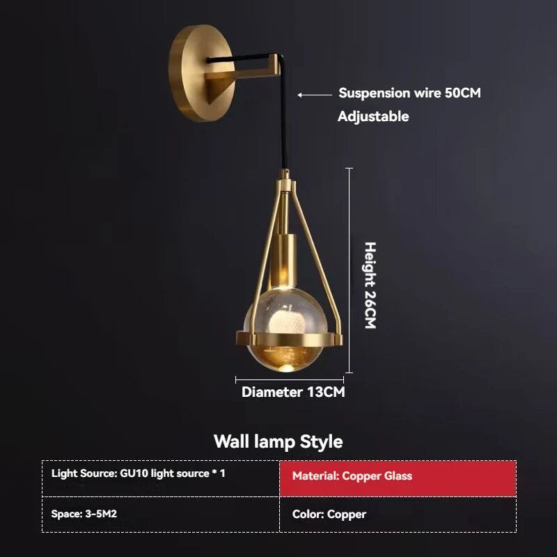 Modern Luxury Copper Crystal Pendant Lights Restaurant Bar Dining Room Bedroom Bedside LED Hanging Lamp Home Lighting Luminaire