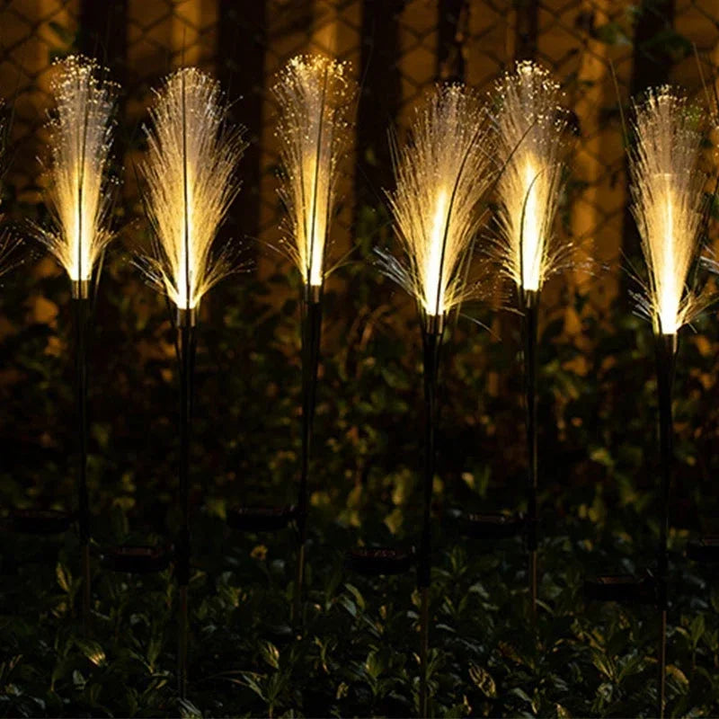 LED Solar Outdoor Reed Lamp (IP65 Waterproof) - Fiber Optic Landscape Stake Light Fixture for Garden, Lawn, Yard & Christmas Holiday Path Decor