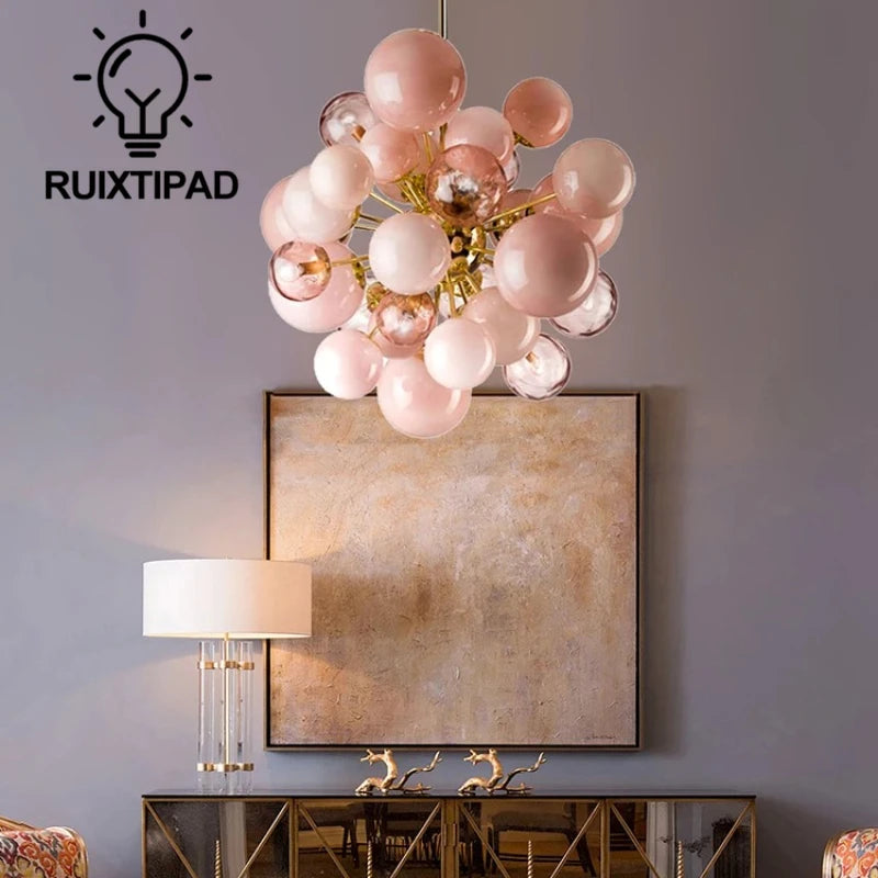Glass Bubbles Ball Chandelier Light for Living Room Decor Bedroom Dining Room Modern Pink Pendant Light Indoor Lighting Fixture