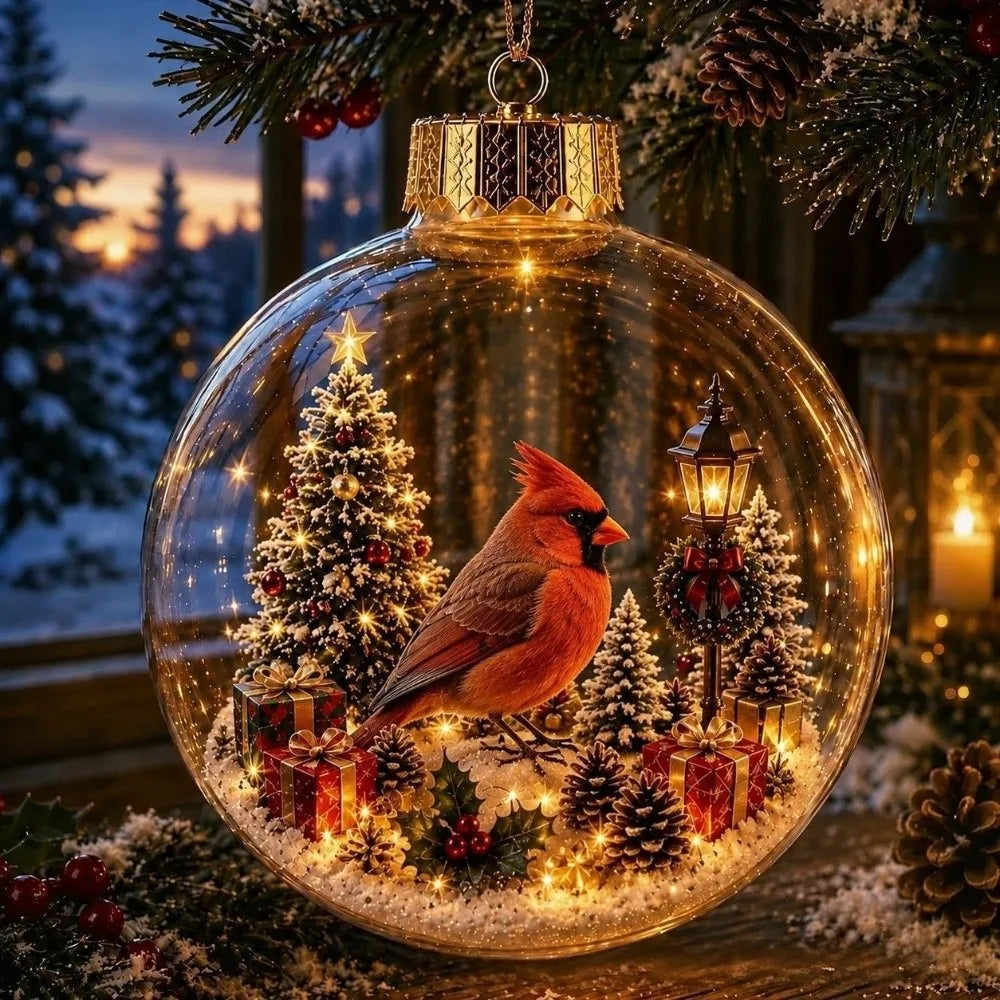 Light-Up Christmas Crystal Ball Spherical Clear Animal Snow Globe Ornament Animal Figure Hanging Holiday Decoration