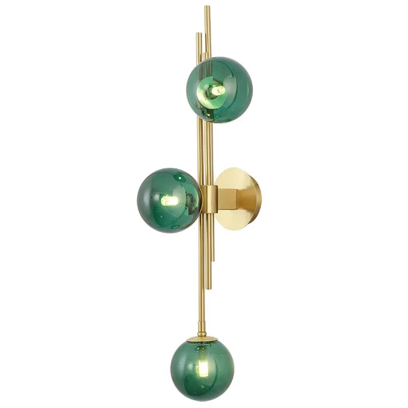 3 Heads Blue Glass Ball Postmodern Wall Lamp For Bathroom Living Room Bedside Sconce Light Fixtures House Decoration Lighting