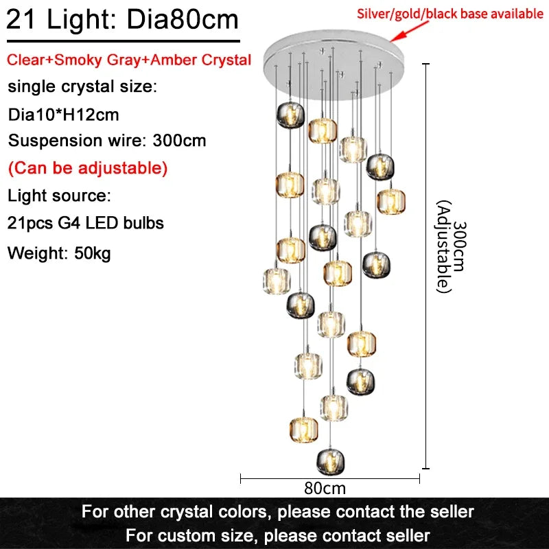 Modern Art Crystal Ball LED Chandelier - Long Staircase Hanging Lamp