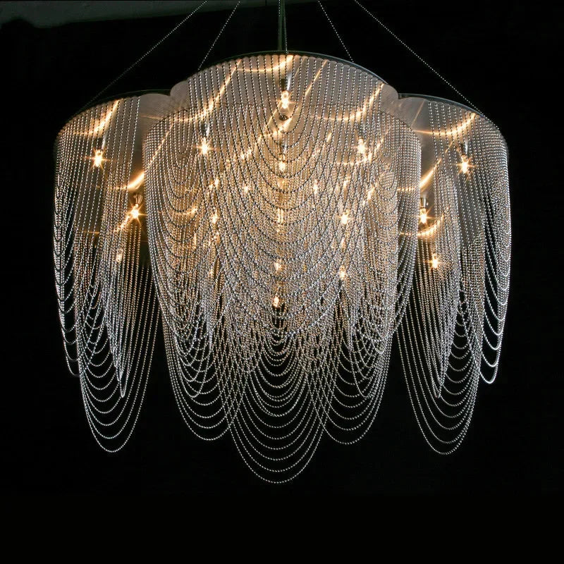 American Black Steel LED G9 Pendant Lights Living Room Silver Tassel Lamp Lustre Led Light Villa Foyer Lighting Fixtures