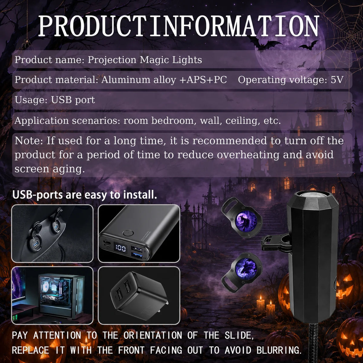 Halloween-Themed 10-Pattern Projection Ambient Night Light - Outdoor & Indoor Holiday Projector Lamp for Festive Home Decor