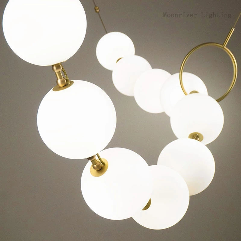 European Luxury Necklace Glass Ball Pendant Light - Modern White Pearl Bean Chandelier Fixture for Restaurant, Hotel Hall & Dining Room