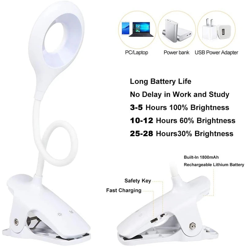 LED High Quality Book Light USB Rechargeable Eye Protect Reading Lamp Portable Desk Lamp Reading Light Clip Table Desk Lamp