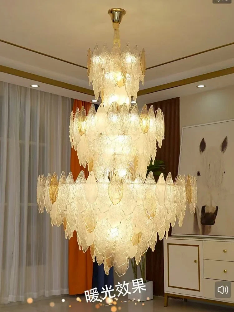 Villa Chandeliers Duplex Ceiling Living Room Lamps Creative Leaves Ginkgo Leaves Crystal Glass High-end Wholesale Pendant Lamps
