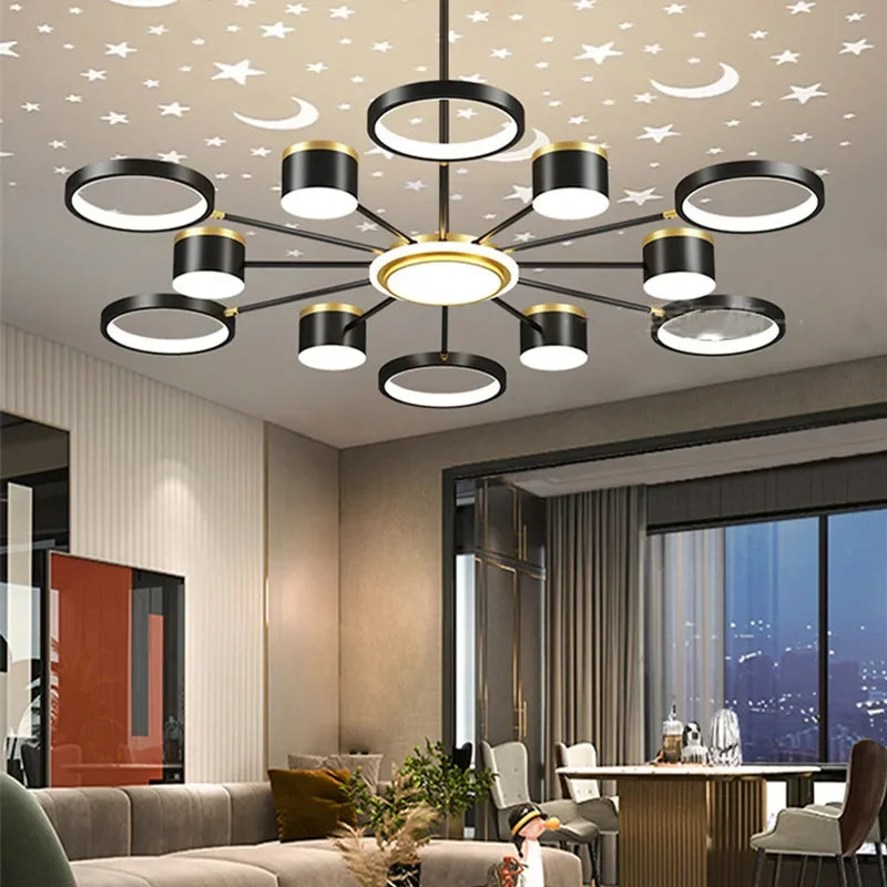 2025 New Chandeliers Romantic Starry Modern Ceiling Light Fixture 6 Lights White Creative Home Stepless Dimmable Ceiling Lamp