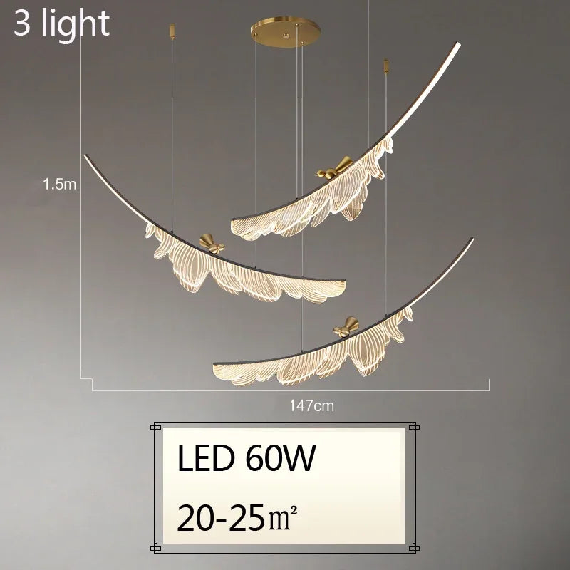 Modern Creative Feather Bird Acrylic Pendant Lamp Restaurant Living Room Hotel Lobby Led Chandelier Art Home Decoration Lighting