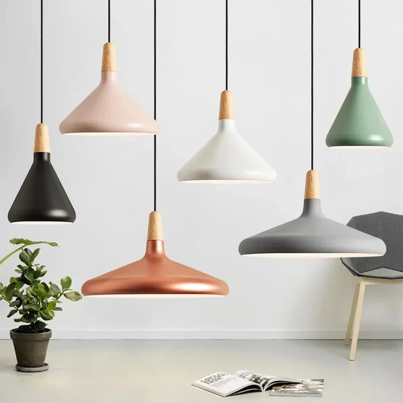 Modern Pendant Light Nordic Hanging Light Fixuture Suspension Macaron Dinning Living Room Hall Decoration Wood LED Lamp Lampara