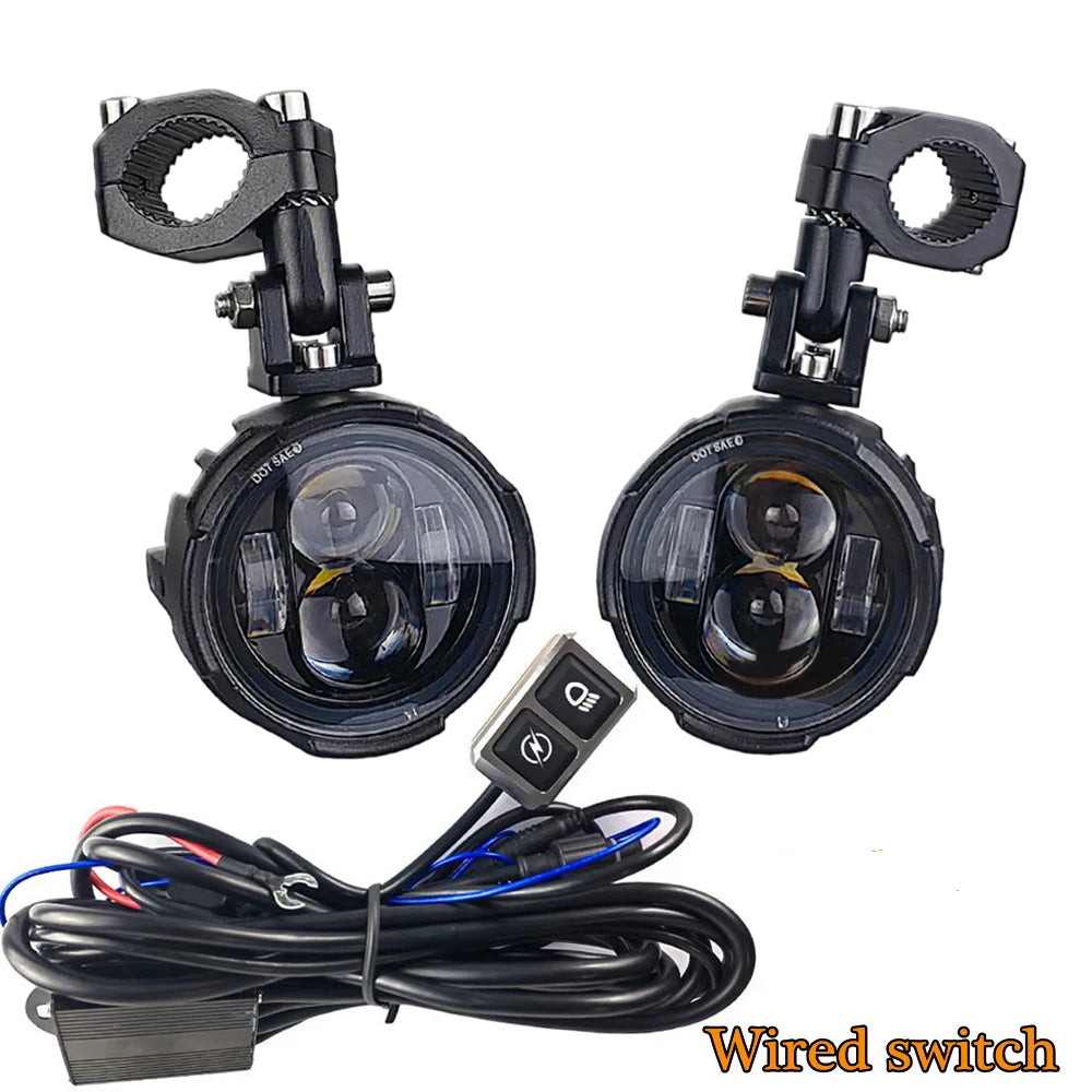 100W Motorcycle LED Fog Lights - Dual Color Auxiliary Driving Spotlights