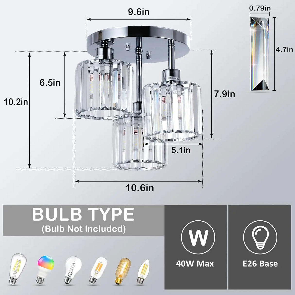 Modern Semi Flush Mount Ceiling Light, 3-Light Crystal Gold Close to Ceiling Fixture, Clear Crystal Shade for Kitchen Hallway Ba