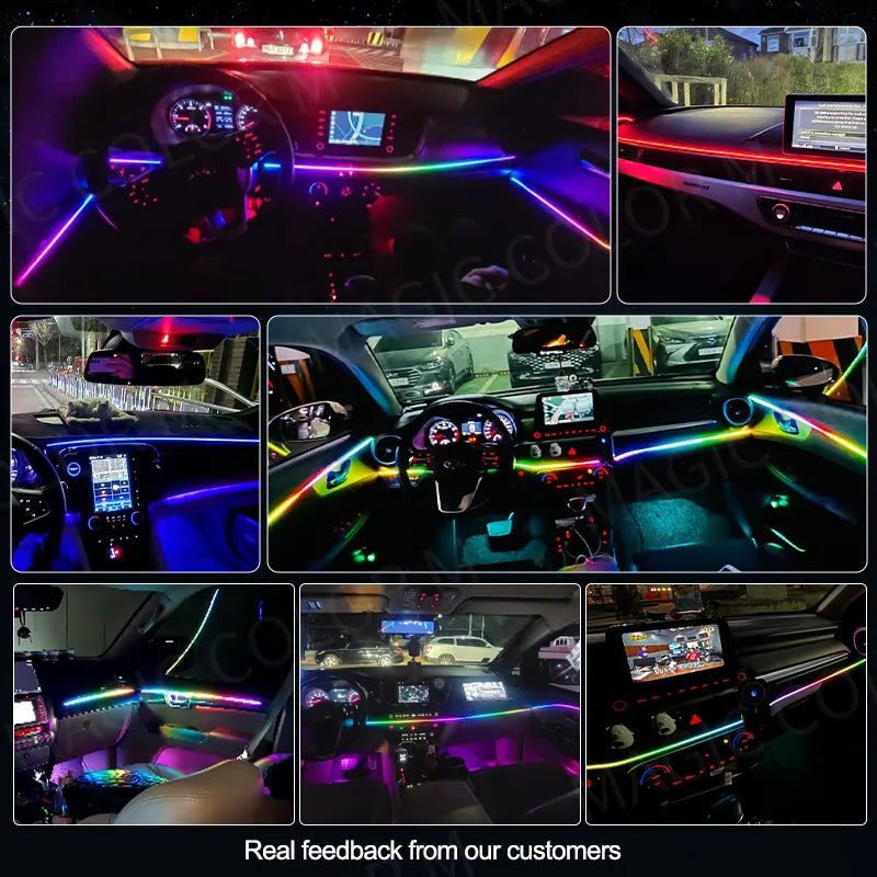 ambiance with the Vegeting Universal Car Ambient Lights LED Interior RGB Symphony Lamp. Control it with a remote or the app.