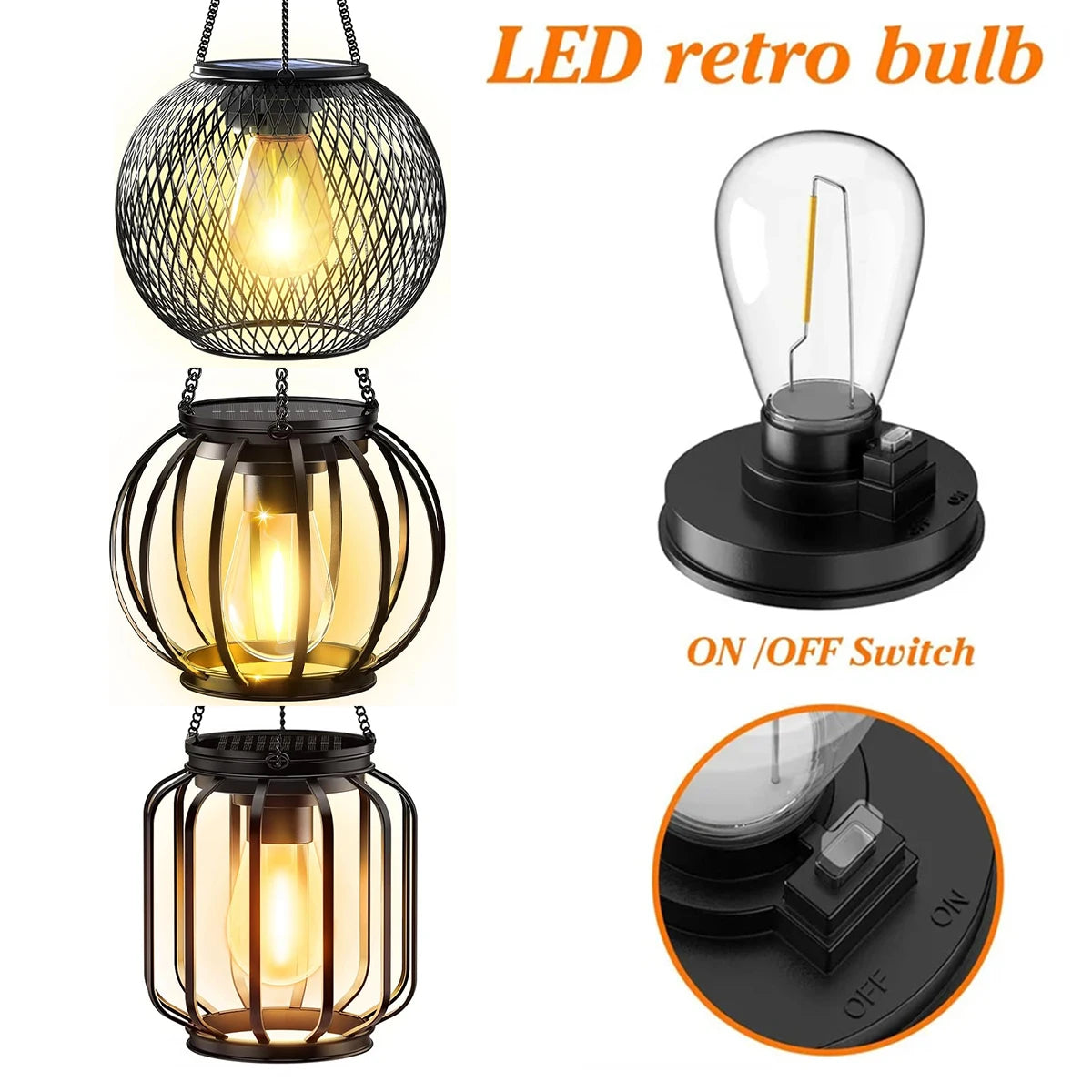Solar LED Garden Lantern - Retro Iron Art Waterproof Outdoor Path Light