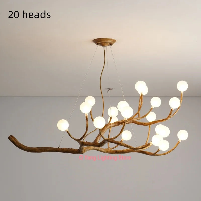Retro Brown Antique LED Pendant - Art Branch Light with Frosted Lampshades