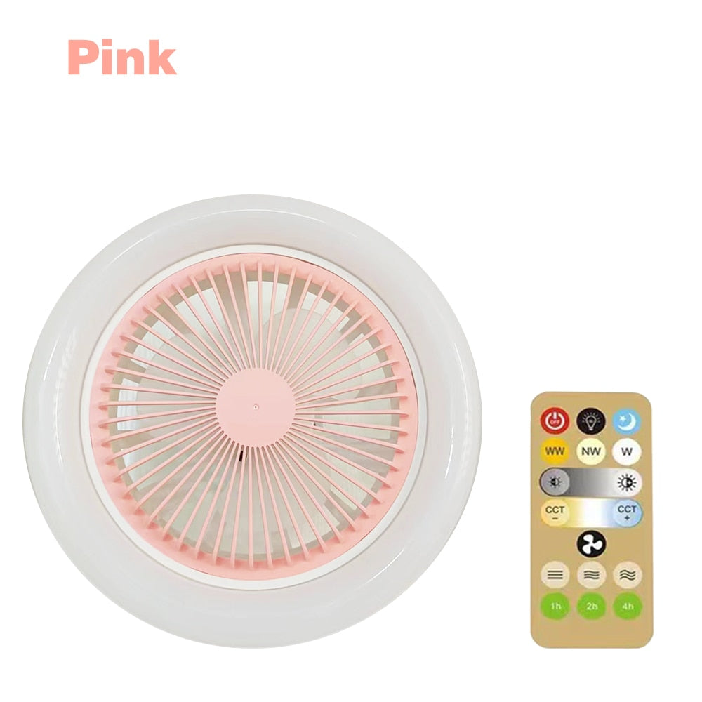 Ceiling Fan with LED Light and Remote Control Silent 30W E27 Converter Base 3 Wind Speeds 3 Light Colors Timmer for Kitchen Home