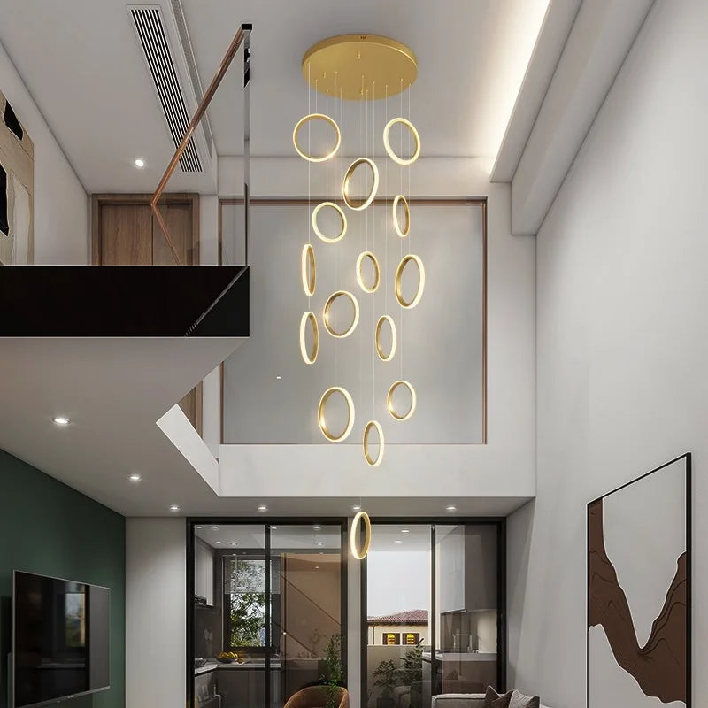 Modern Long Spiral Chandelier - Grand Staircase Pendant Lamp for High Ceilings