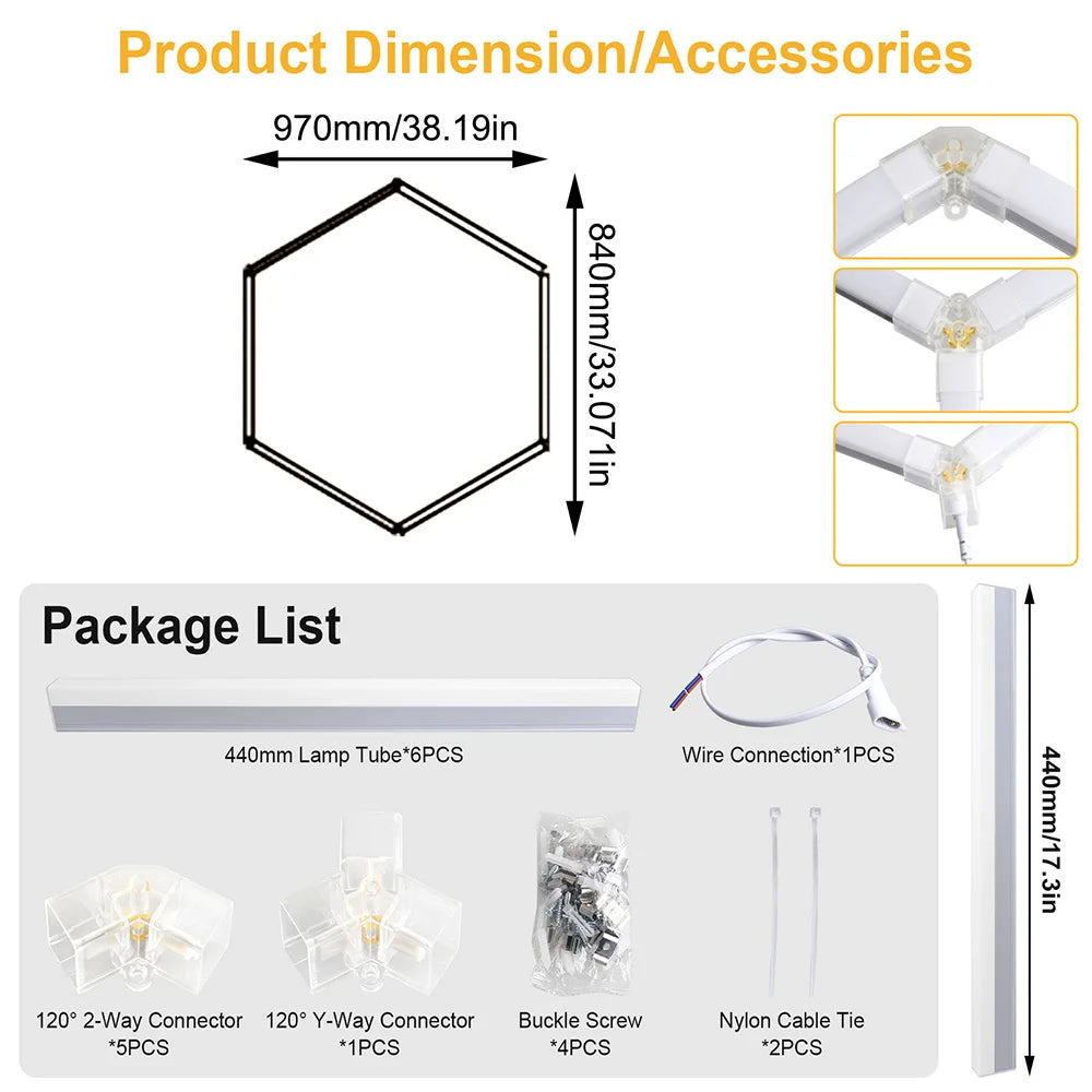 1/3/5/8/14 Hole Hexagonal LED Ceiling Garage Light 6500K Cold Light for Garages and 4S Workshops
