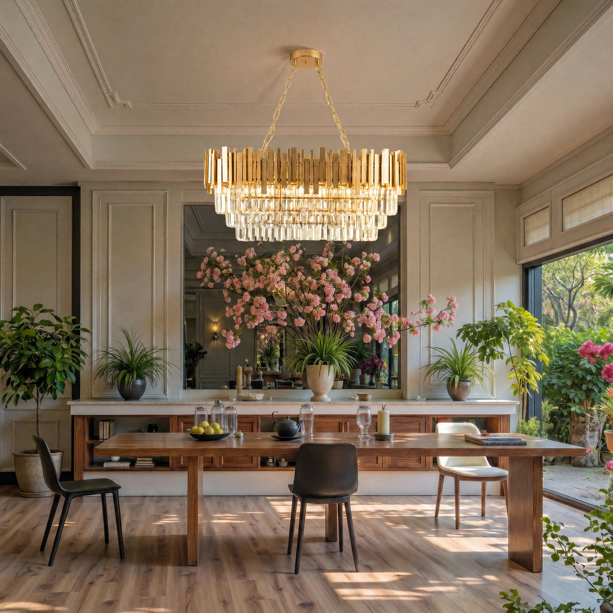 Modern Luxury Crystal Chandelier, Gold Crystal Chandelier, 3-Layer Raindrop Chandelier, Lighting Fixtures, Dining Room, Table, F