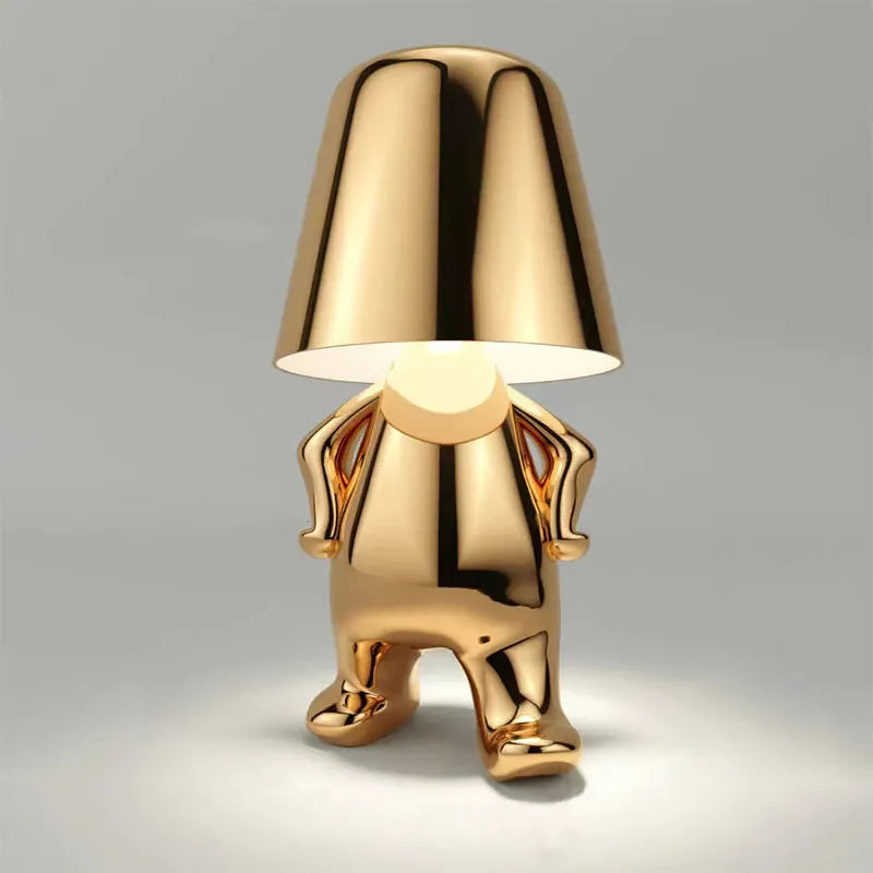 Little Golden Man Night Light Resin Led Table Lamp Coffee Bar Bedroom Room Decors Cartoon Thinker Lamp Children's Day Gift