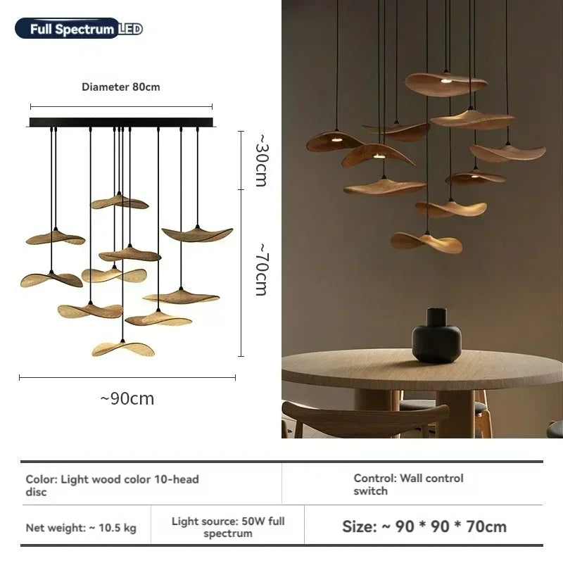 Japanese Wabi Sabi Solid Wood Lamp for Living Dining Room Villa Duplex Kitchen Island Linear Light 3colors Changeable