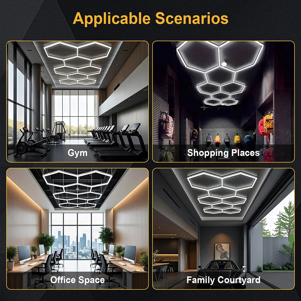 1/3/5/8/14 Hole Hexagonal LED Ceiling Garage Light 6500K Cold Light for Garages and 4S Workshops