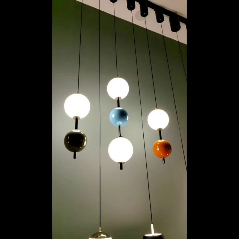 Colorful Ball LED Pendant Light White Glass Ball For Bedroom Dining Room Kitchen Hanging Lamp 4000K Wire Adjustable