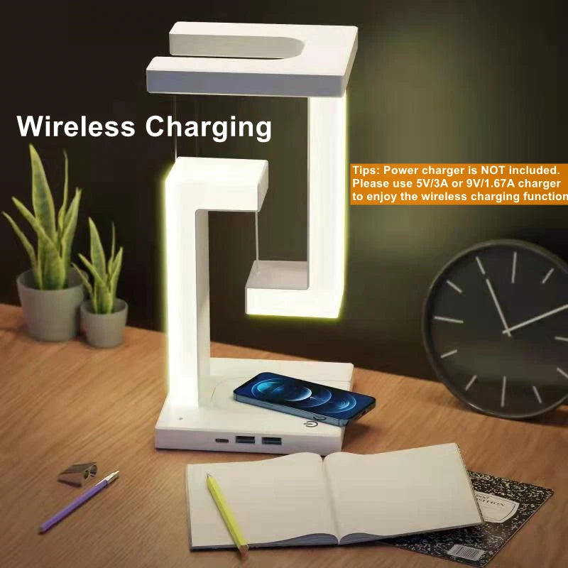 Novelty Floating Lamp with 10W Wireless Charger - Magnetic Levitating Desk Decor Light
