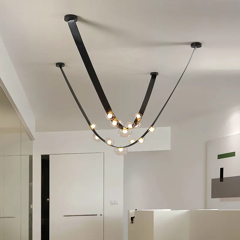 Italian Designer Loft Chandelier Leather Hanging Pandent Light Suspension Lamp for Living Room Hotel Duplex Staircase