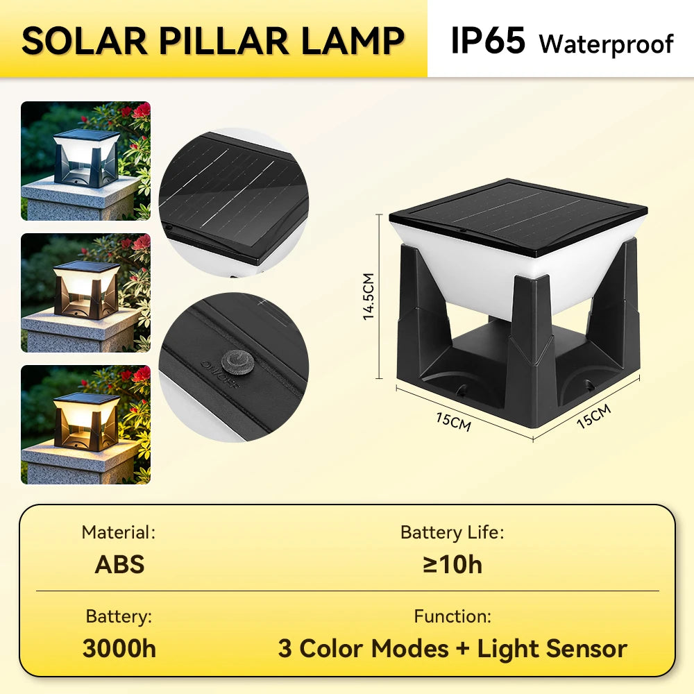 Outdoor LED Solar Pillar Light - Waterproof Dual-Power Fence Post Lamp