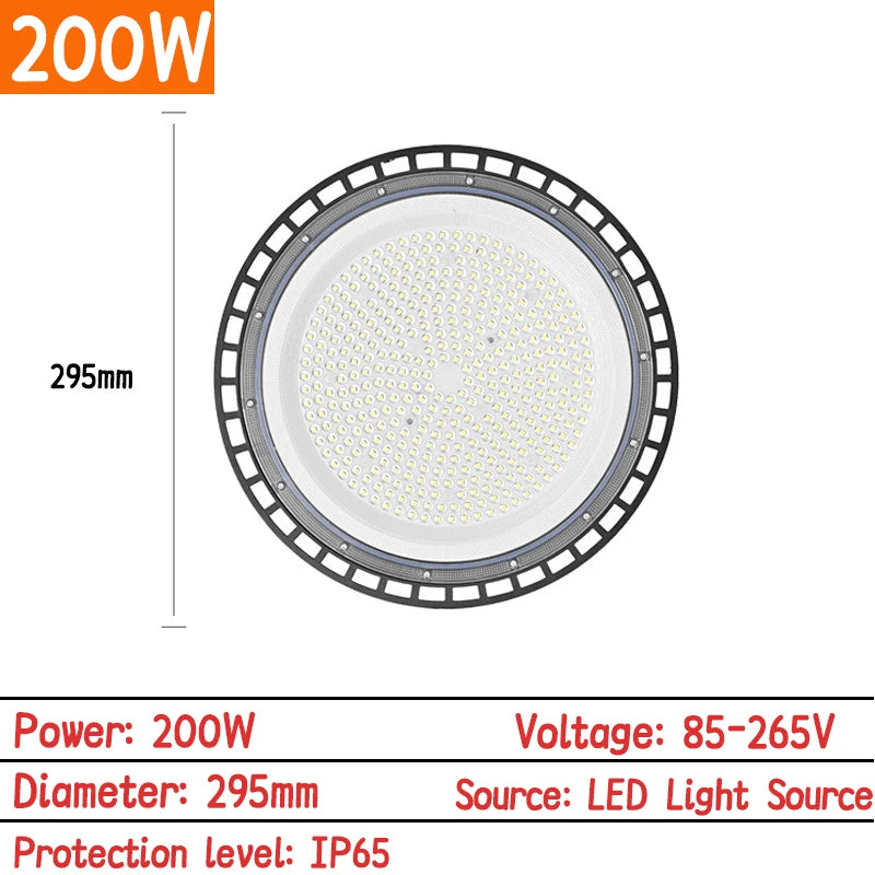 UFO LED High Bay Light (100W/150W/200W/300W) - Super Bright Commercial Industrial Overhead Lighting for Warehouse, Garage & Market