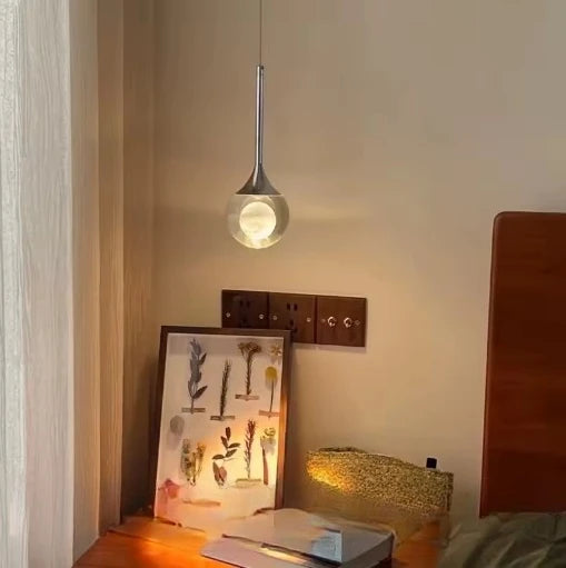 Modern Moon Pendant Light - Luxury LED Bedroom Chandelier with Crystal Accents
