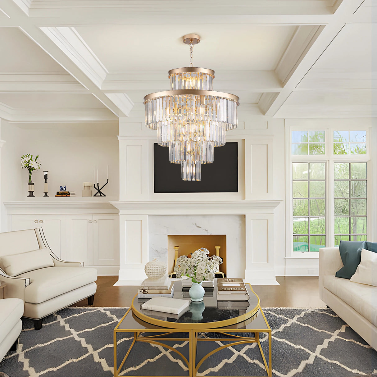 Luxury Golden Crystal Chandelier Modern Chandeliers Lights Fixture Hanging Pendant Light Fixture Dia 23.6 Inch