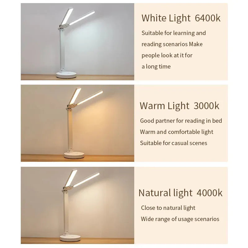 LED Desk Lamp 3 Levels Dimmable Touch Night Light USB Rechargeable Eye Protection Foldable Table Lamp For Bedroom Bedside Reading