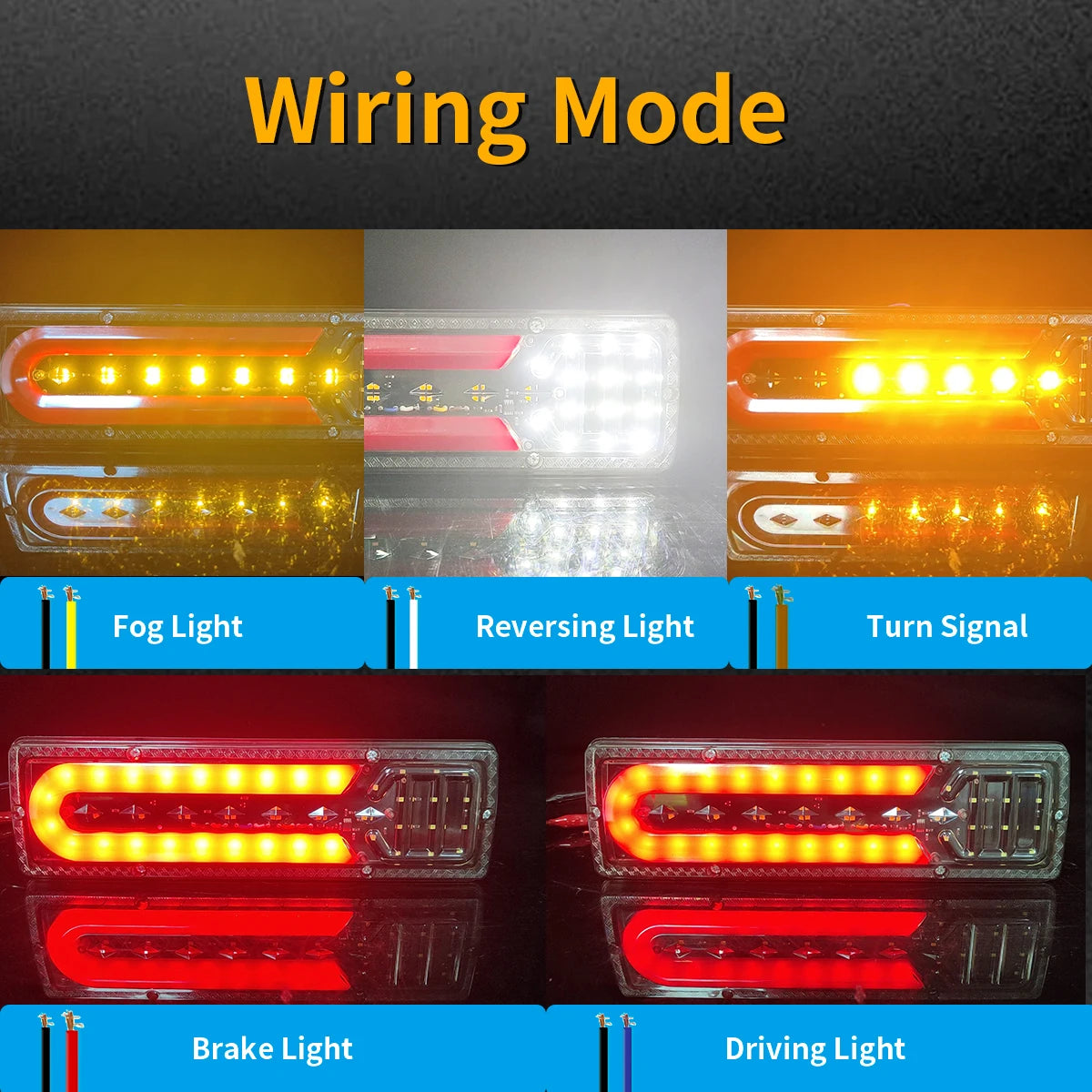 2Pcs LED Taillights Assembly - Universal Turn Signal Brake Stop Reversing Light