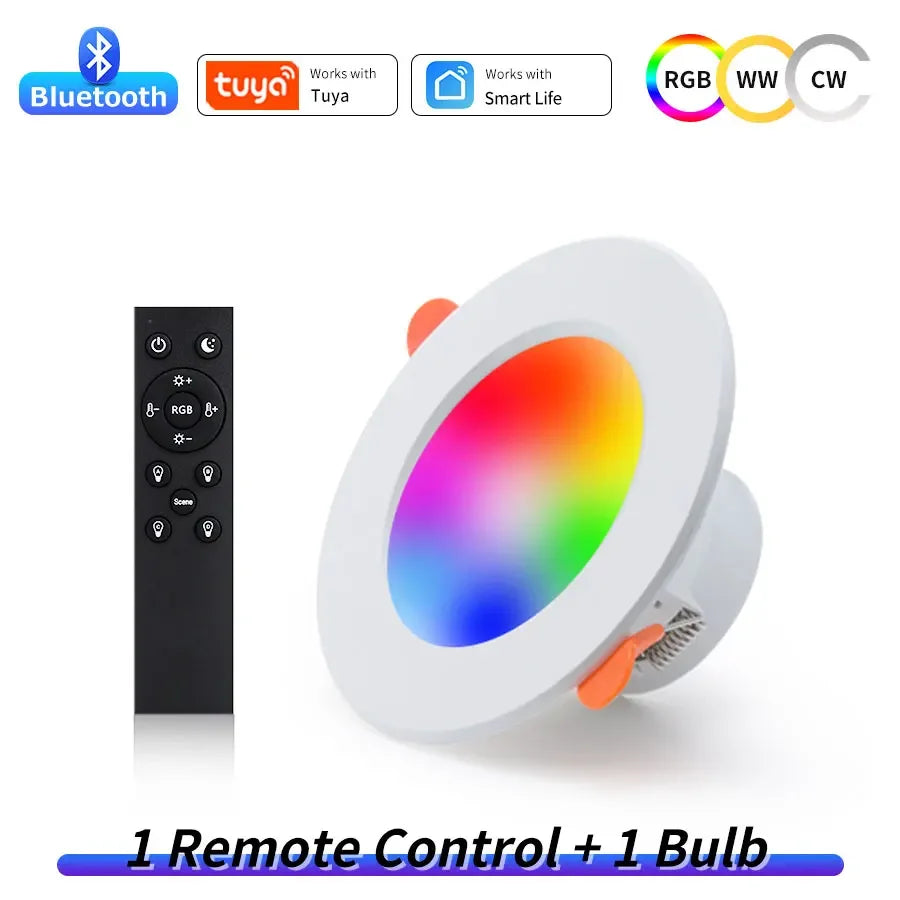 Tuya Bluetooth Smart LED Downlight 10W Smart Life APP LED Lamp Bulb Dimmable RGB RF 2.4G Remote Group Control Led Spot Lights