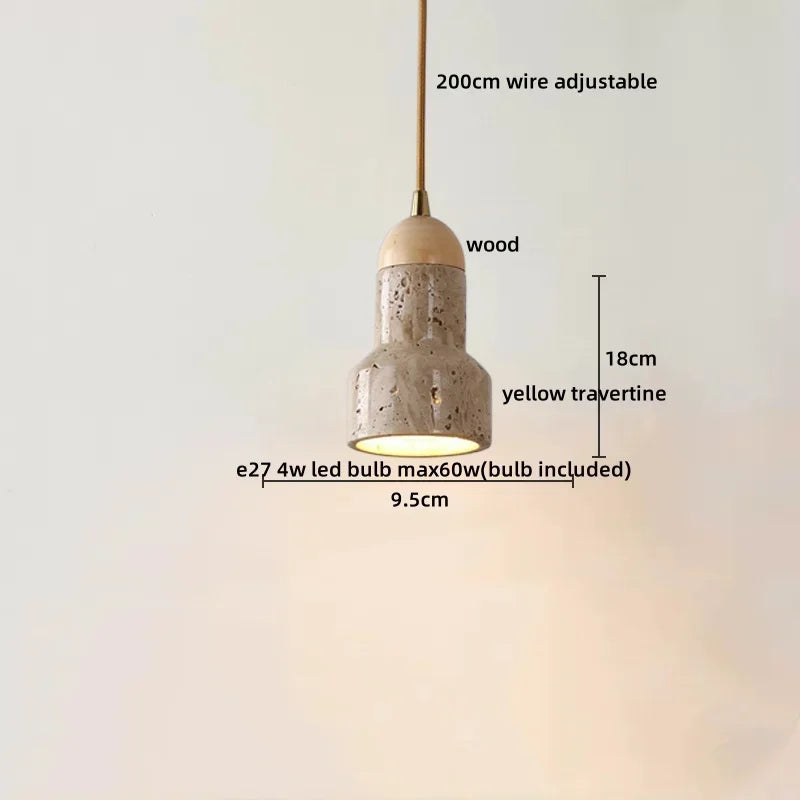 2026 New Cave Stone Pendant Light Bedroom Yellow Travertine LED Chandelier Living Dining Room Modern Hanging Lamp Decor Lighting