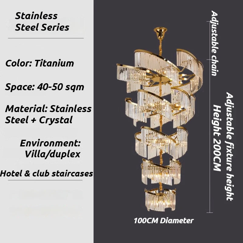 2026 Luxury Customizable Large Chandelier Pendant Light Ceiling Lamp Dimmable K9 Crystal Luster For Staircase Luminaire