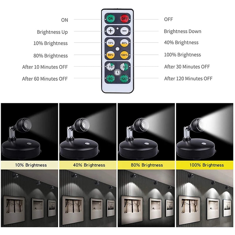 Wireless Spotlight Indoor, Battery Operated Accent Lights Art Lights for Paintings, LED Wall Light with Remote (2 Pack, B)