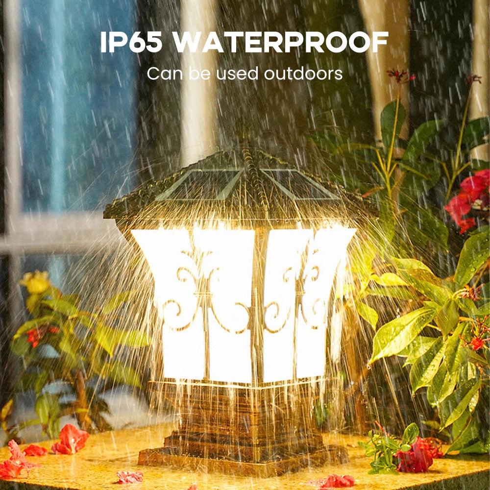 3-Color Adjustable Outdoor Solar Pillar Lamp - Waterproof Round Gate Light